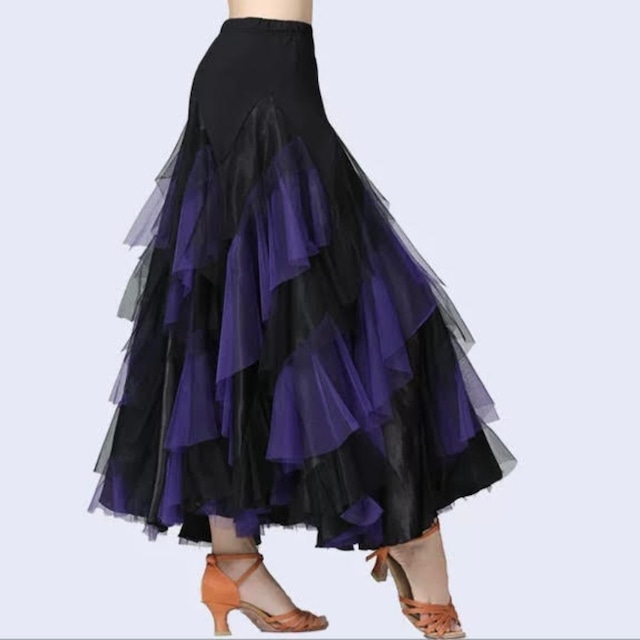 ハイウエスト ティアードチュール ボリューム ダンススカート 6col D00625