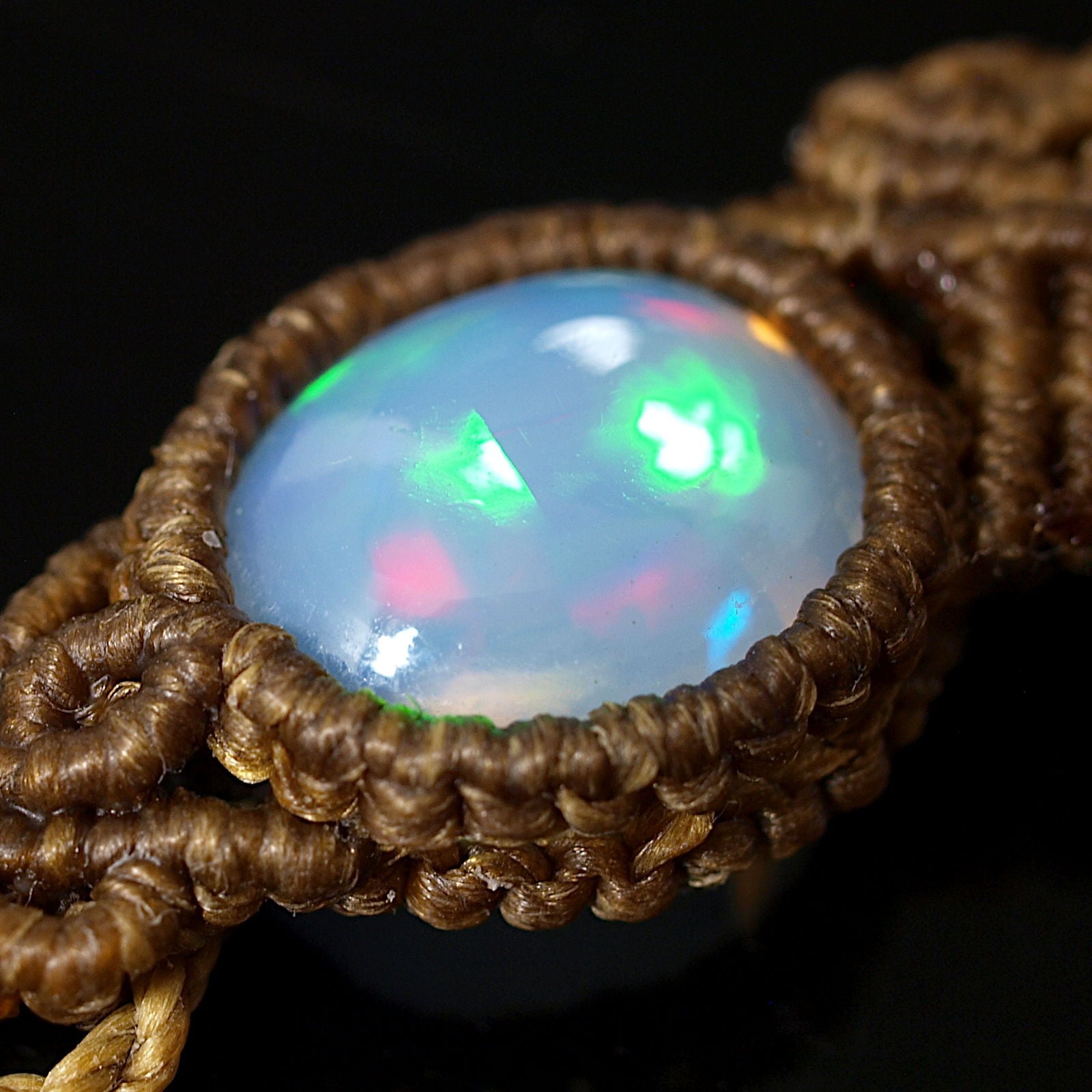 一点物】エチオピア産オパール＋ムーンストーン連結マクラメネックレス