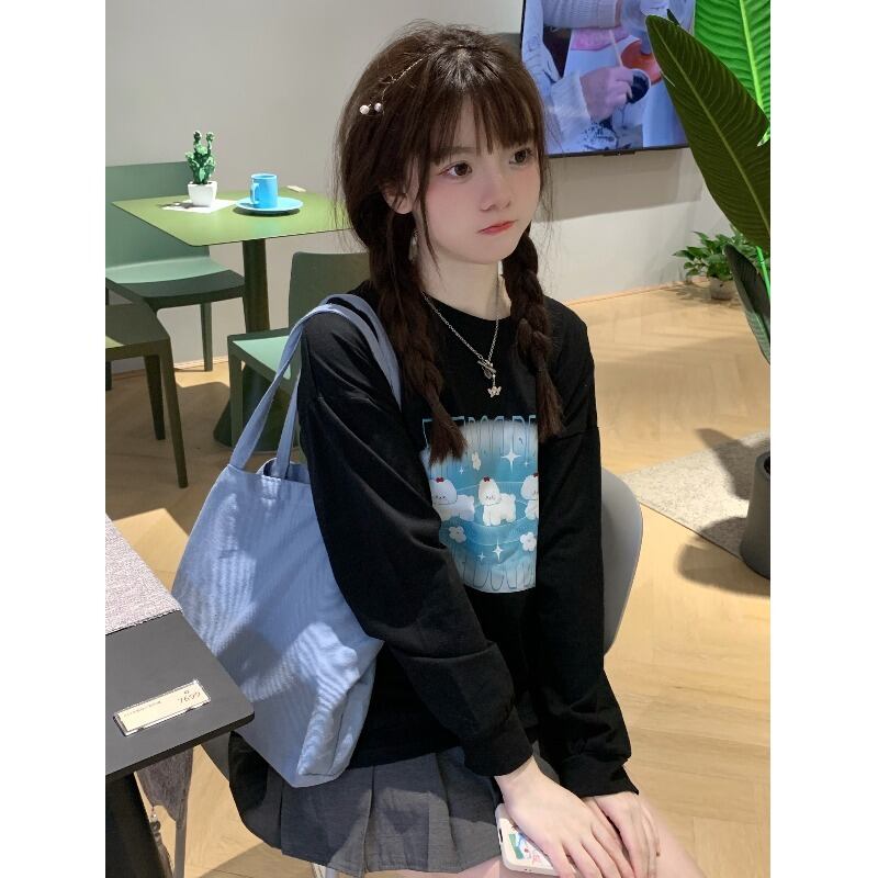 Tシャツ シャツ オータムプリントトップス ロング コットン 大人ガーリー スウィート キュート カジュアル 秋物 ピュア 萌量不足31687687981