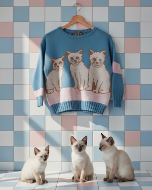 【古着】3匹の子猫のクルーネックニット