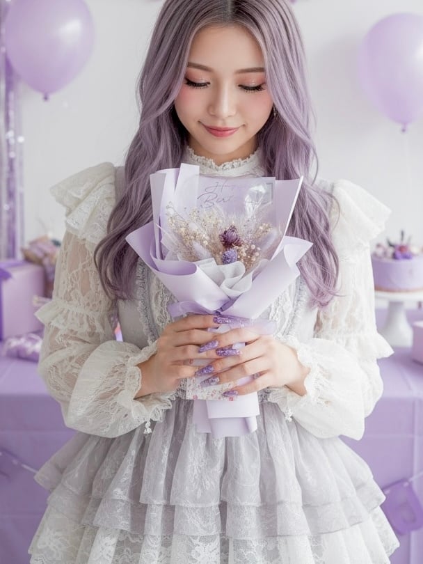 クリアバルーンとドライフラワーのカラフルブーケ Ssize (ハートタイプ