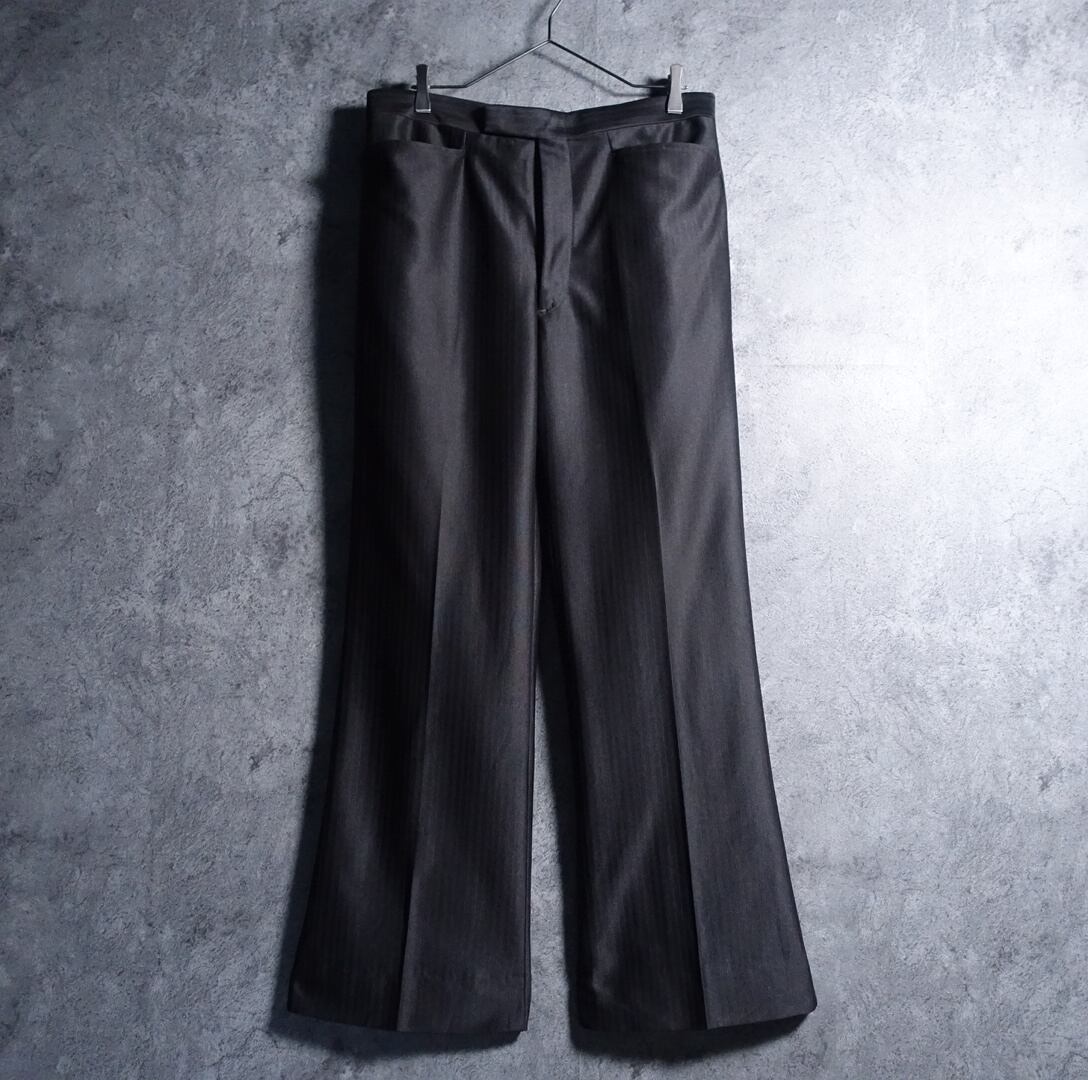 70s Black Shadow Stripe Flare Slacks