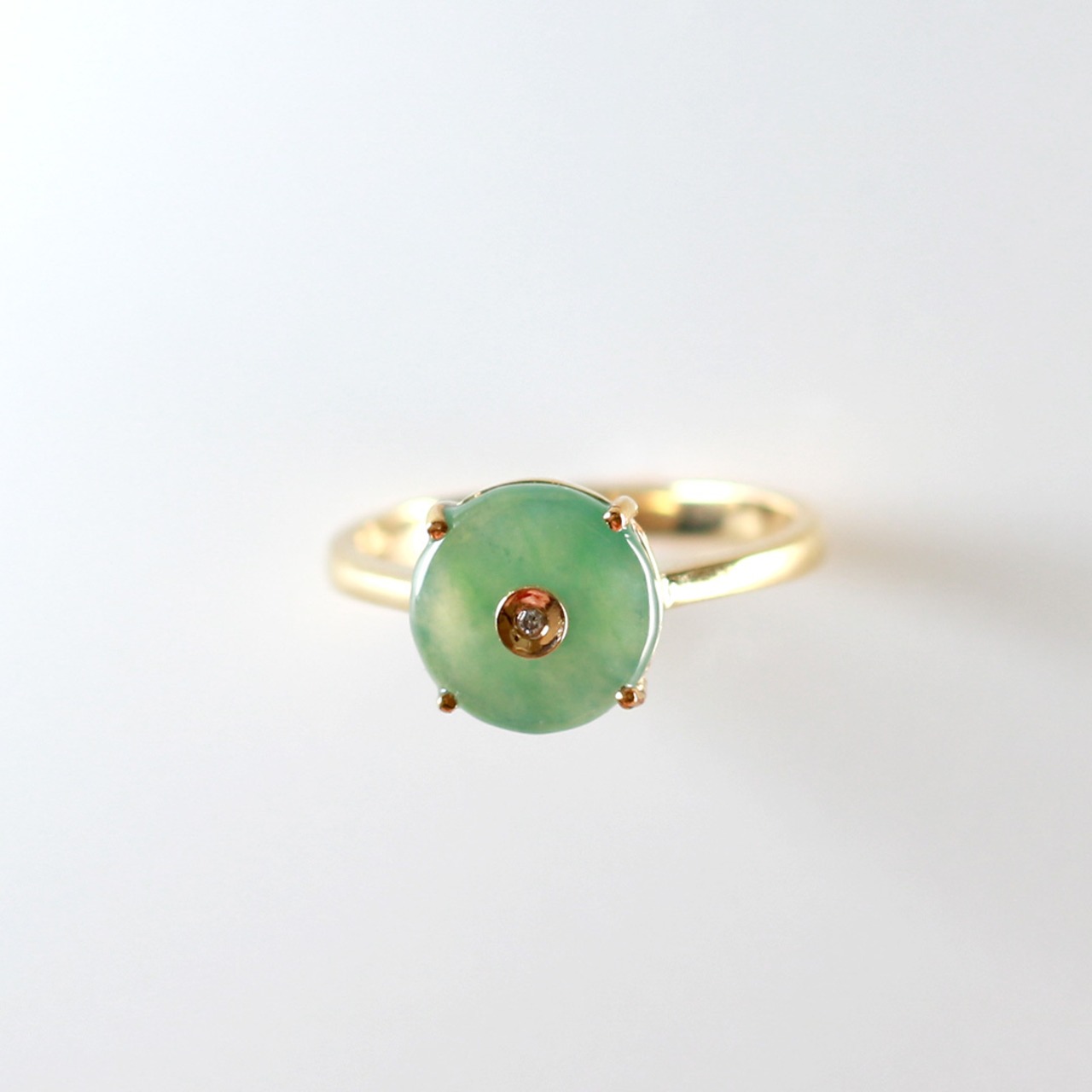 【 9,5号】透明感溢れるコインモチーフ！！ K10YG coin diamond リング A貨翡翠 jd_rg1629