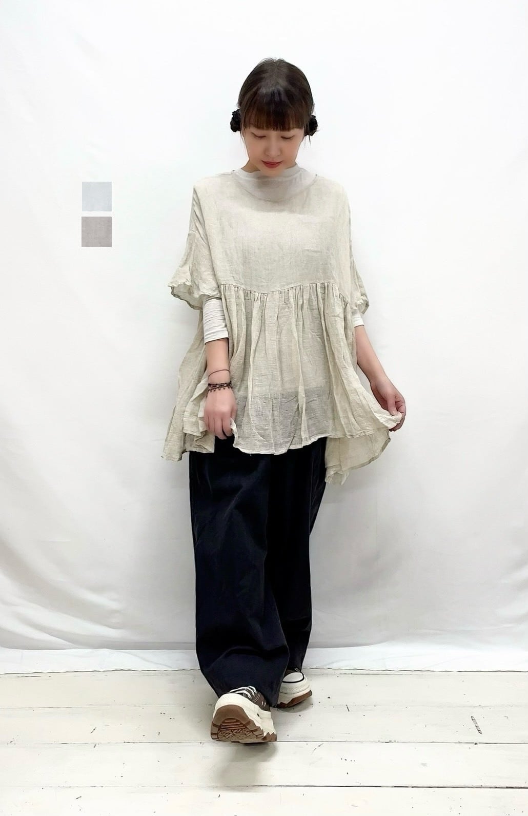 Veritecoeur カディ リネン ギャザー イージー パンツ 手織り Veritecoeur カディ リネン ギャザー イージー パンツ 手織り