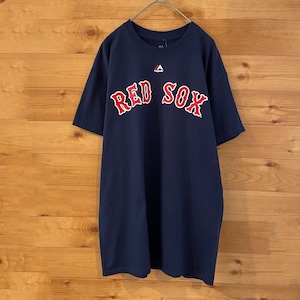 【majestic】未使用品 MLB レッドソックス Tシャツ アーチロゴ BOSTON REDSOX ナンバリング メジャーリーグ US古着 アメリカ古着