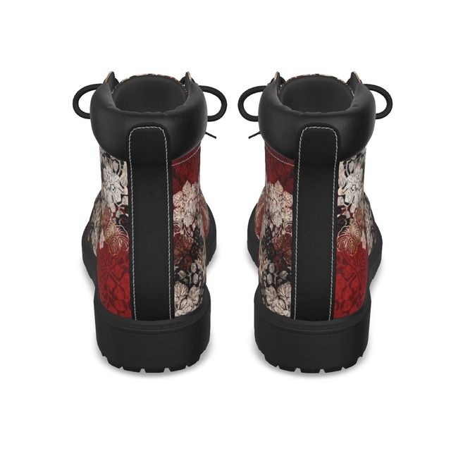 和紋様装飾　深緑　和柄ユニセックスヴィーガンレザーブーツ