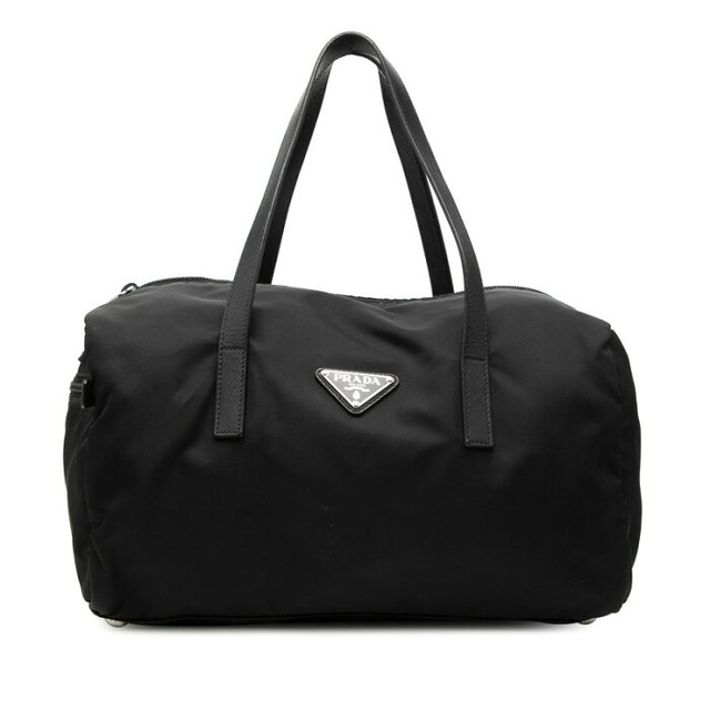 プラダ 三角ロゴプレート ハンドバッグ ブラック ナイロン レザー レディース PRADA 【中古】