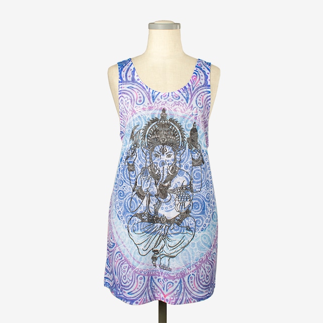 プリントヘザータンク　ガネシャ２　Print heather tank top Ganesha2