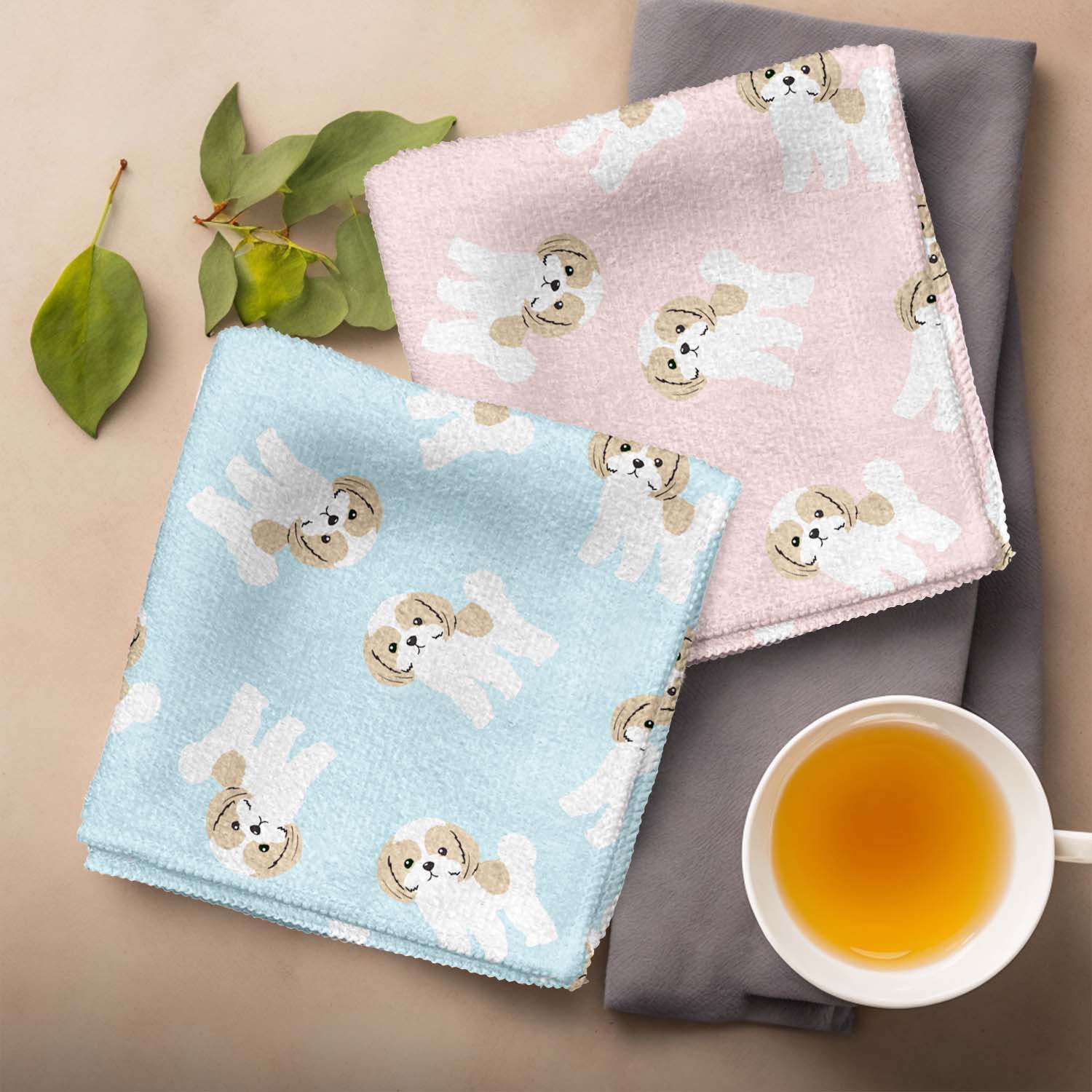 シーズー パターン柄 】パステルカラー ハンカチ 2枚セット 犬 ペット