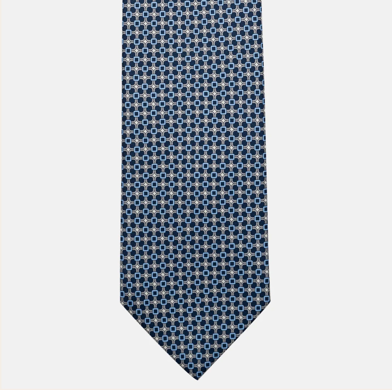 Cravatta 3 pieghe in Seta, Fantasia Geometrica, Blu Grigio- JA057082-8