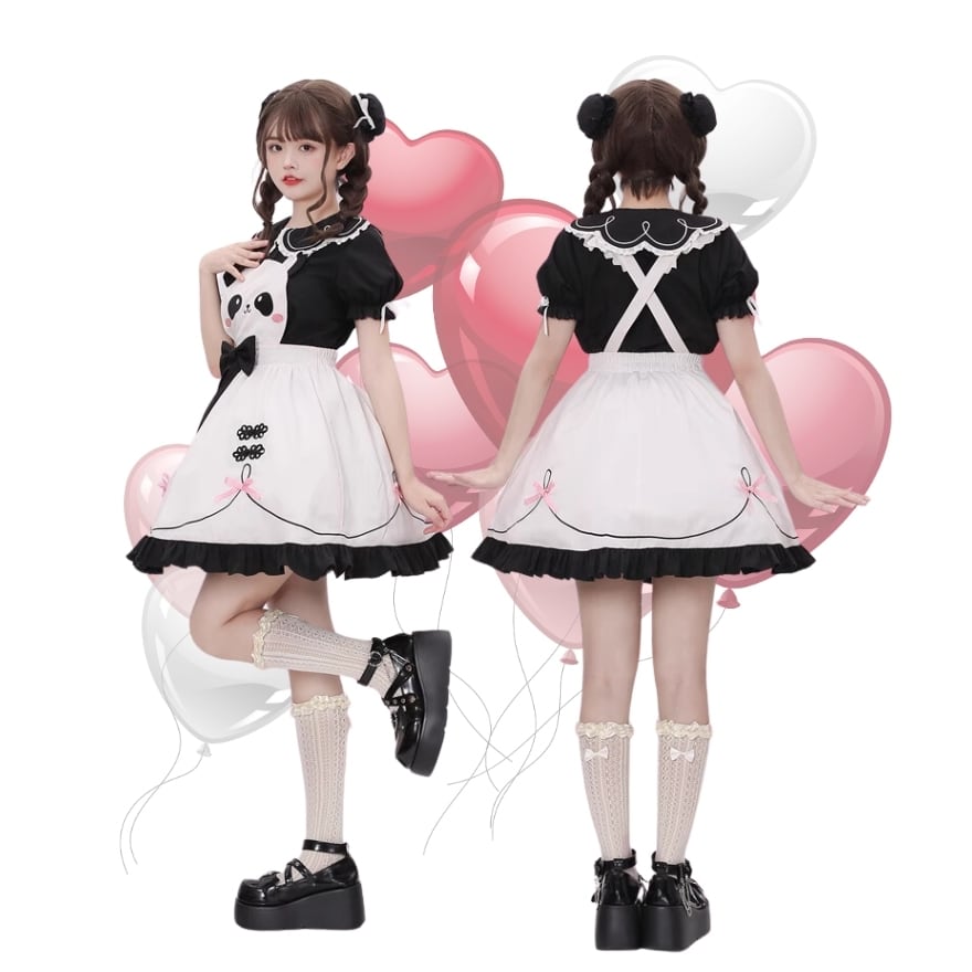 サブカル 服 地雷系 通販 甘ロリ パンダ ジャンパースカート チャイナ風 リボン ガーリー 甘め ロロリィタ 服 ろりーた 服