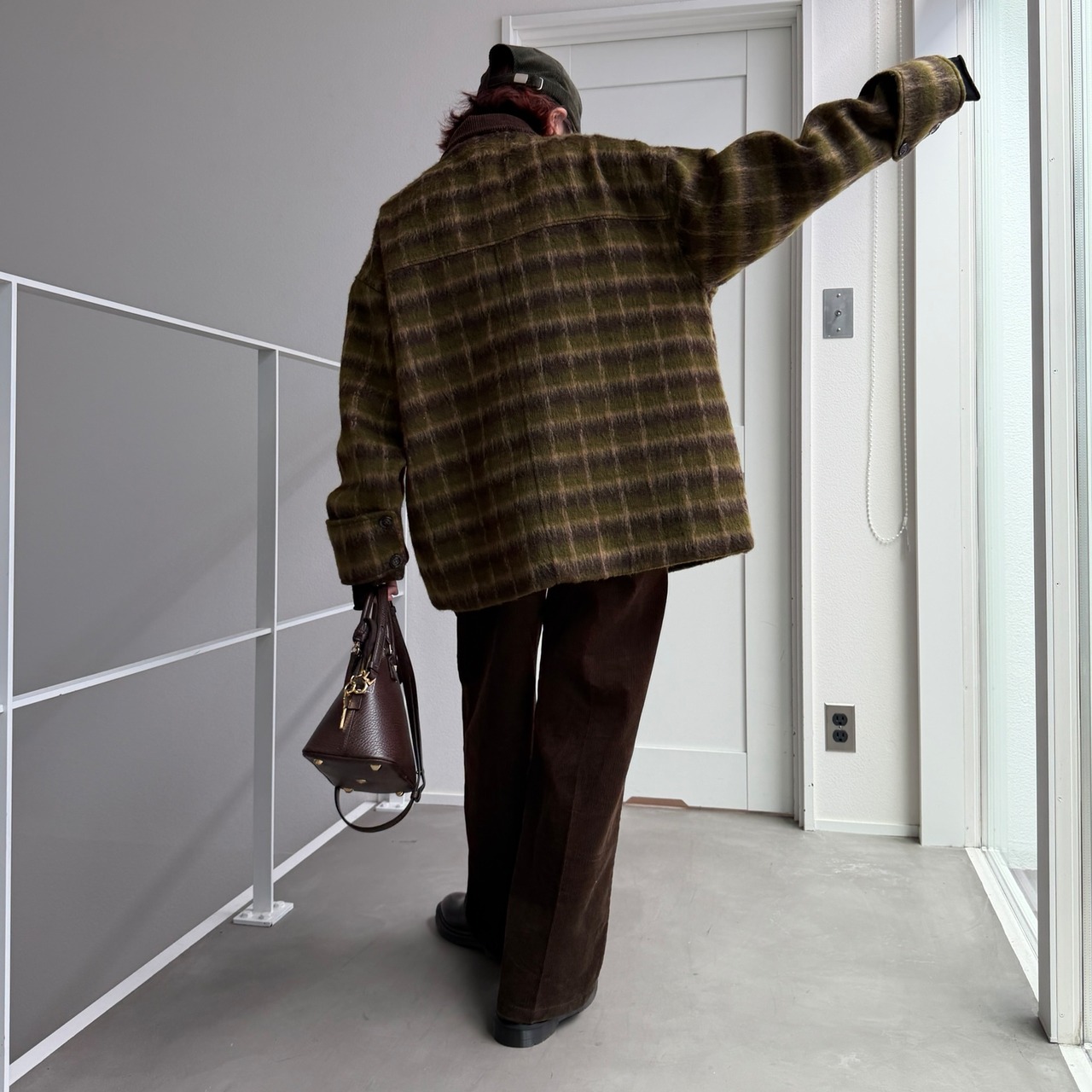 モヘアシャギーチェックCO/カーキ