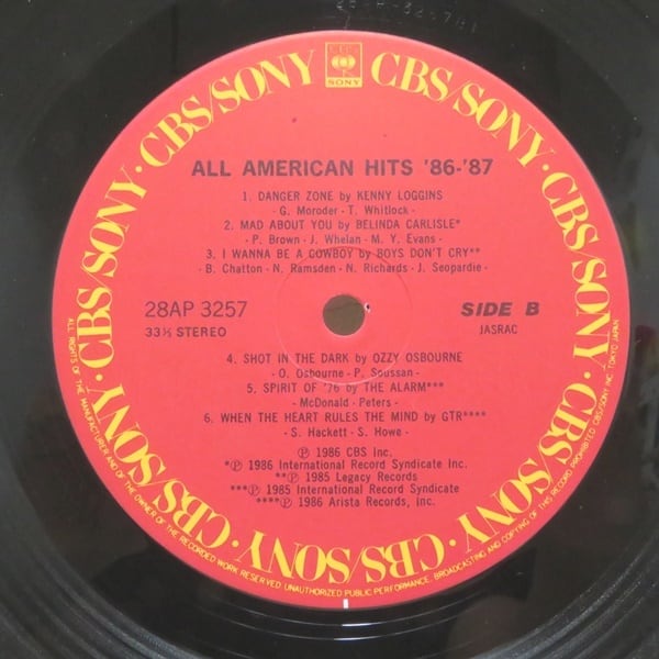 Various / All American Hits '86 - '87 [28AP 3257] - 画像4
