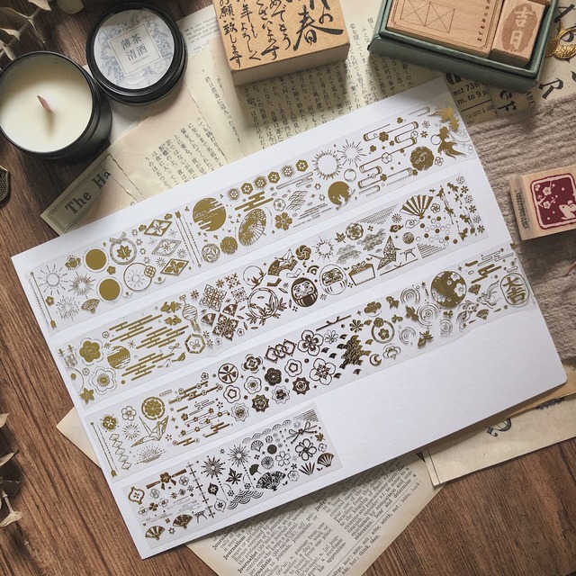 Hy18 花漾和風 京都印記 立体金箔押し マスキングテープ Cherish365 Zakka