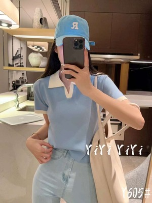 レトロ配色半袖トップス　AJ111-Y605