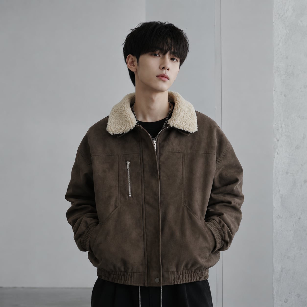 Leather Fur Jacket (Detachable collar) 0006