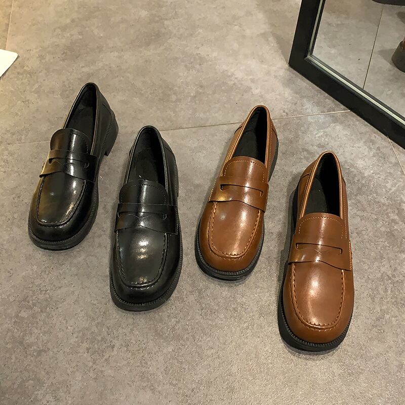 スプリングスタイルセット スタンダードレザー 靴 シューズ レトロ ローファー 春物 スクウェア 部族の婦人靴78199056486
