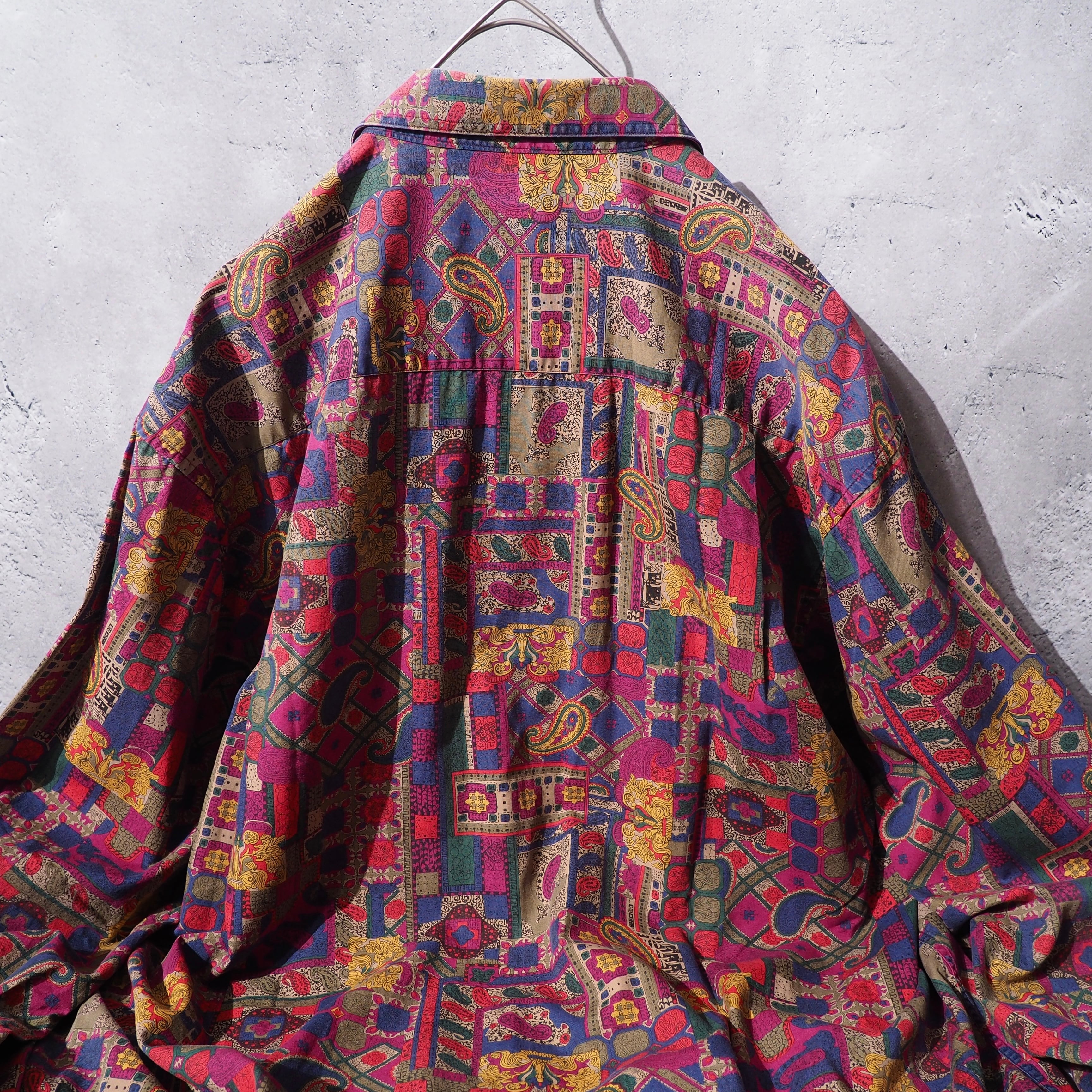 1990s "曼荼羅 " Beautiful luxury All Over pattern vintage loose shirt