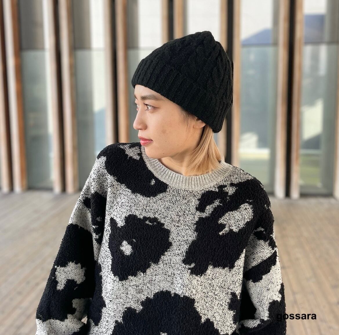 MIXヤーンケーブルニット帽 5728283 (1222)