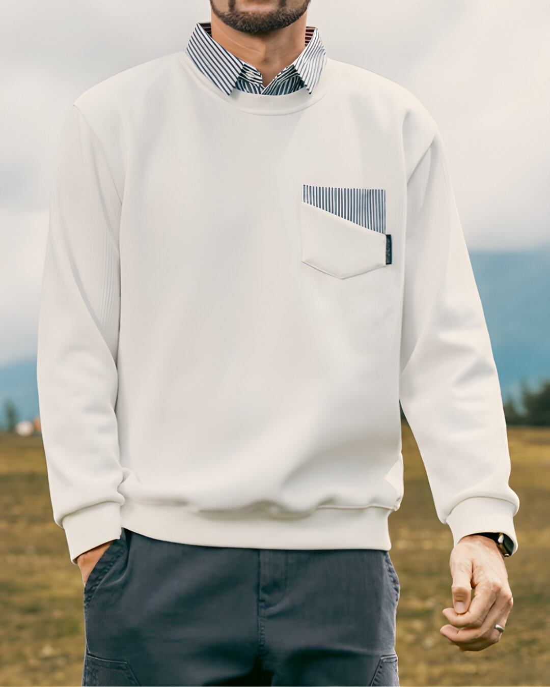 フェイク ストライプスウェットシャツ E0045