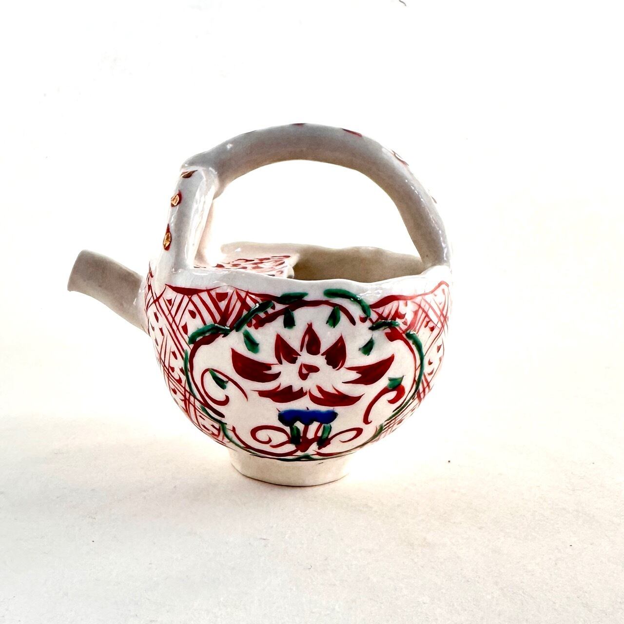 金彩志野赤絵草花文取手注器【榛澤宏】