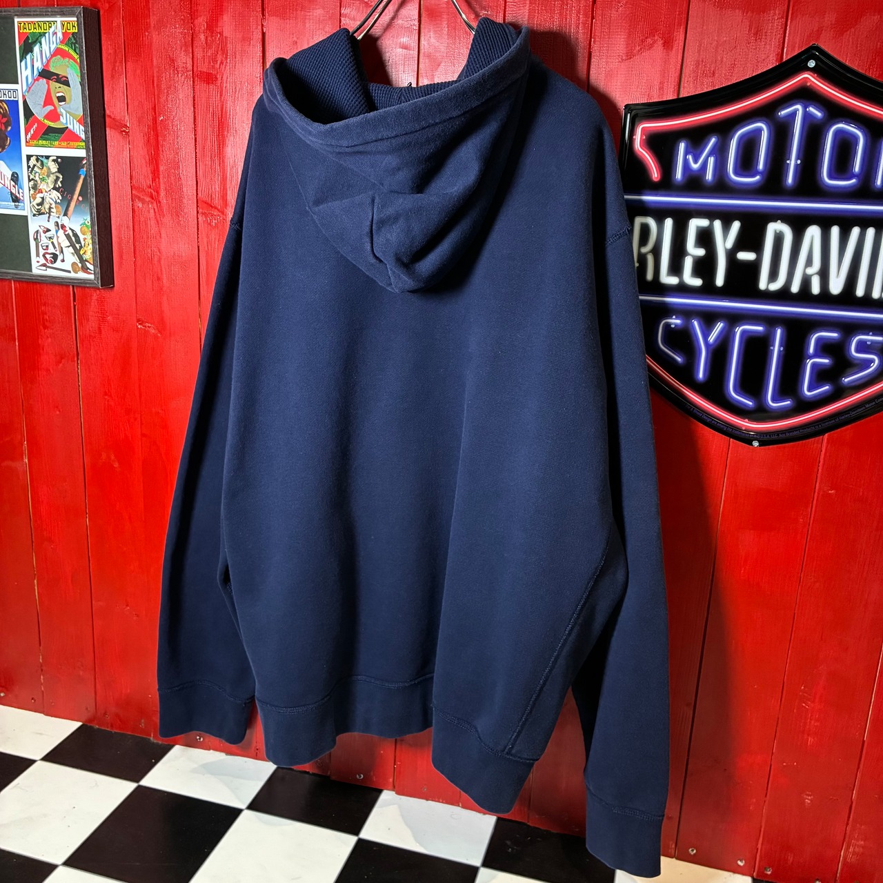 POLO RALPH LAUREN ジップパーカー ネイビー 黄ポニー フード裏サーマル