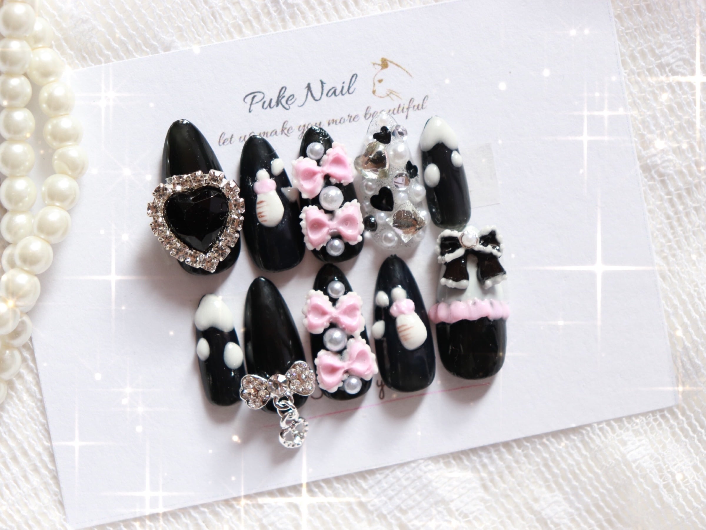 Pukeネイル No 413 ピンクリボン ハート 人気デザイン 量産型 地雷系ネイルチップ ネイルチップ つけ爪 購入ならpuke Nail