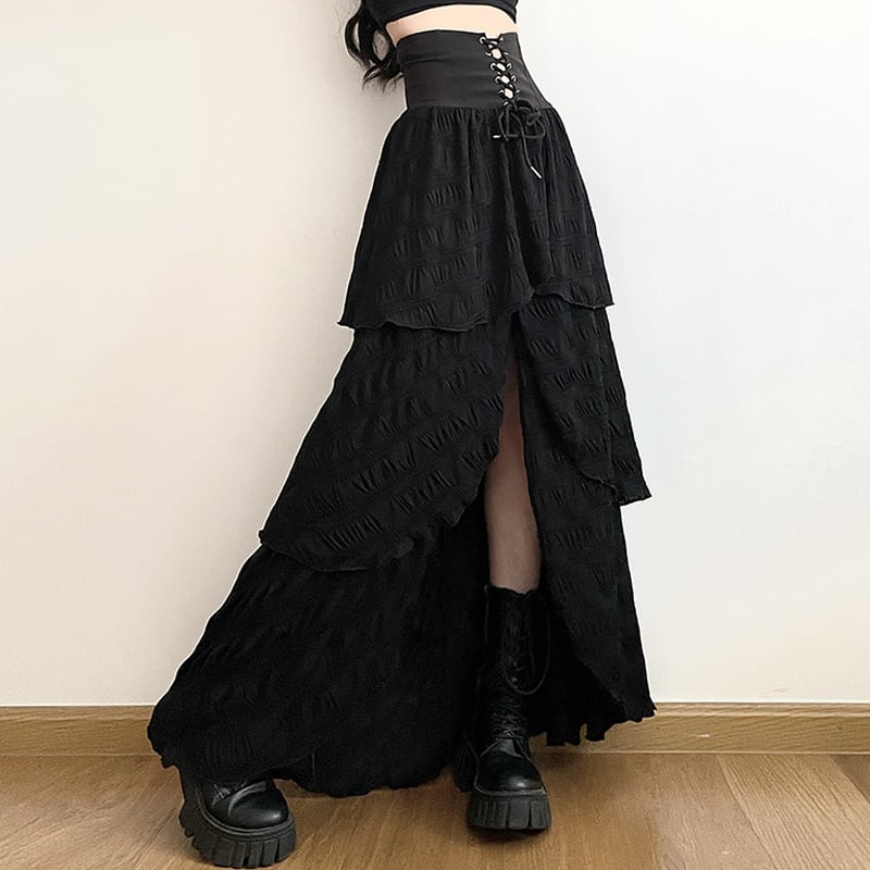 pleated skirt style high-waist tiered long skirt la1766