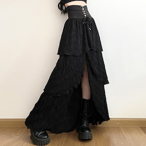 pleated skirt style high-waist tiered long skirt la1766