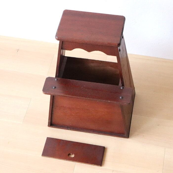 アンティーク 木製踏み台 ふみ台 作業イス 古家具 古道具 脚立 箱型