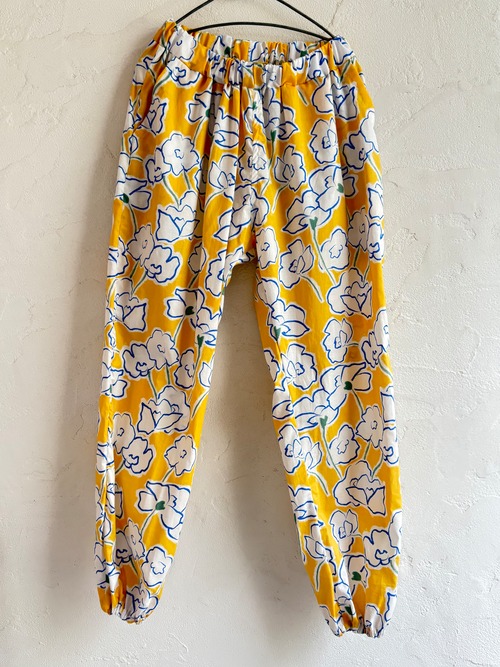 cotton lawn EZ pants flower printed aloha  col/lemon yellow