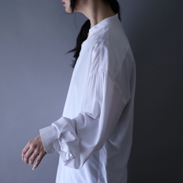 "刺繍" 蔦 motif design fry-front band-collar over silhouette minimal shirt