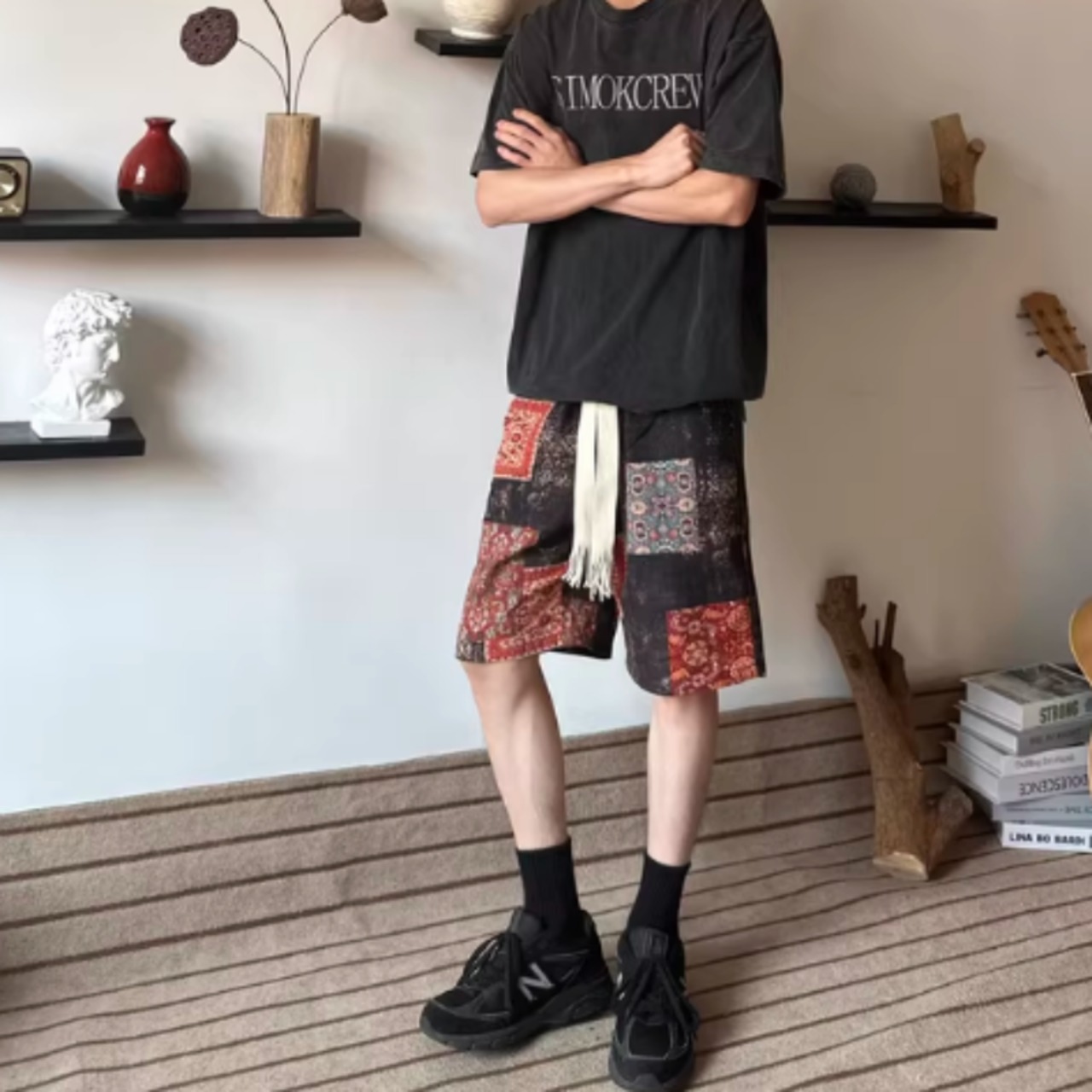 ハイストリートレトロエスニック柄ショーツ　0763