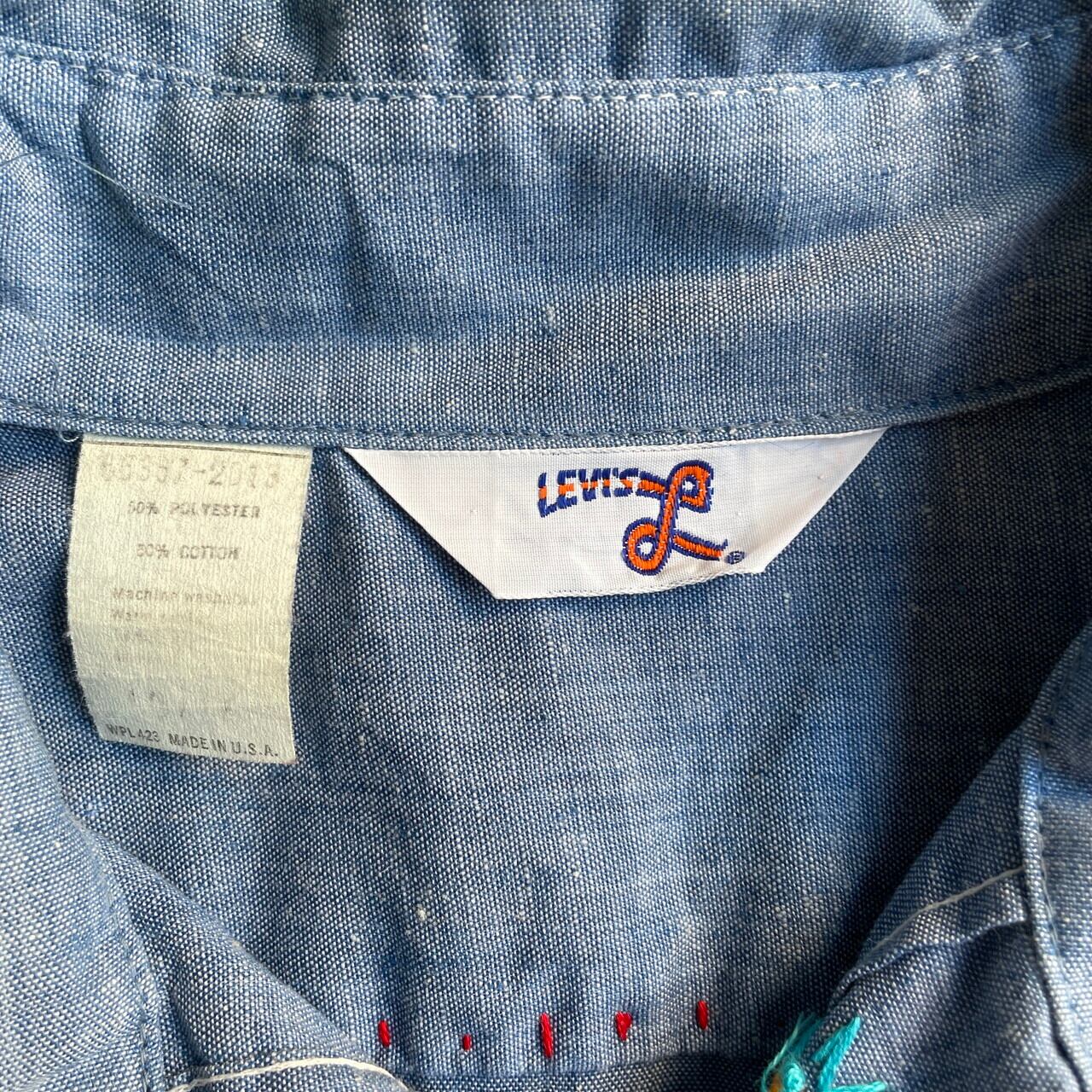 70年代 Levi's リーバイス 手刺繍デザイン シャンブレーシャツ メンズS