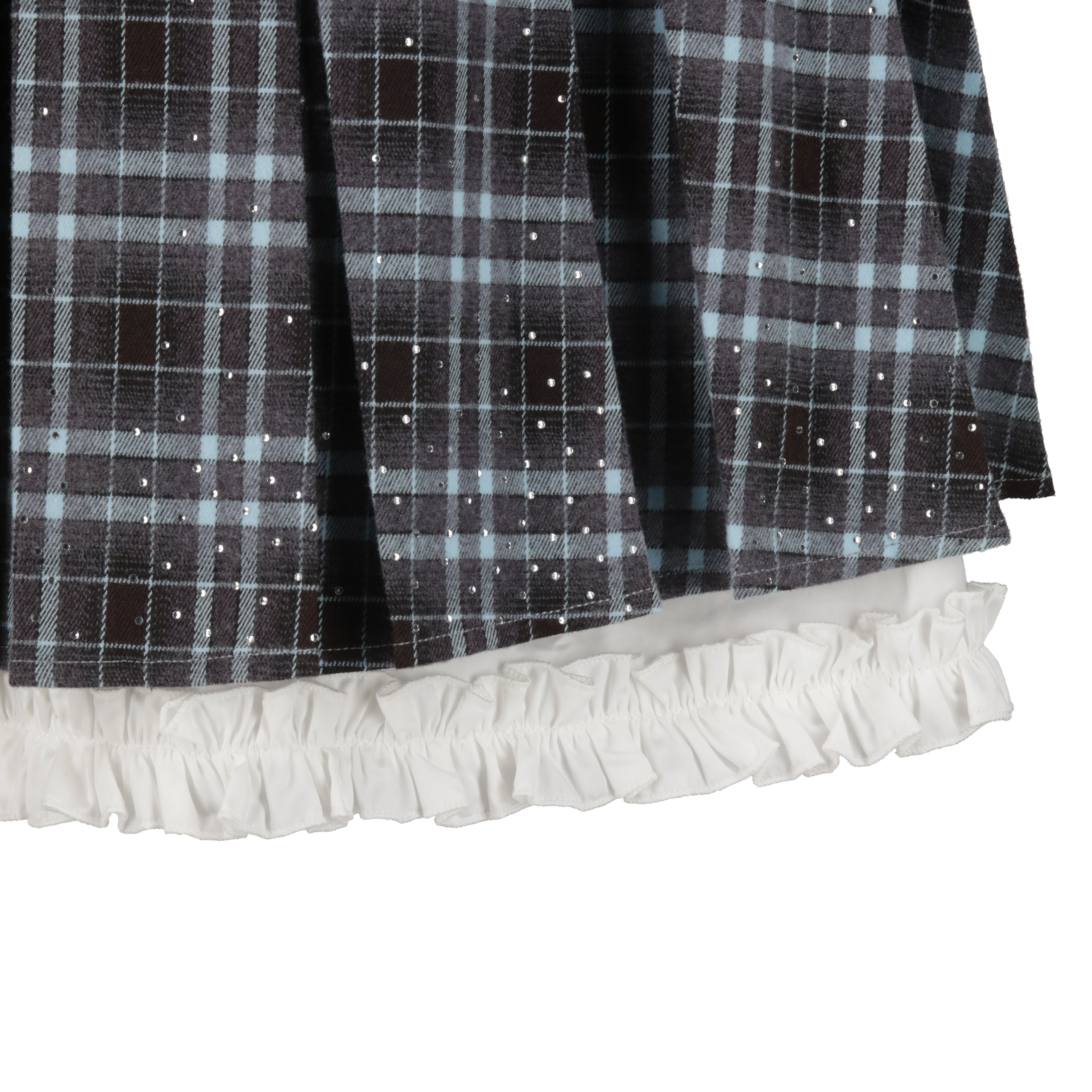 HEIHEI ヘイヘイ キュロットスカート フリル　チェック フリルラインストーンスカート BLUE | HEIHEI
