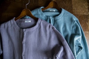 saby ワッフルノーカラーボタンシャツ