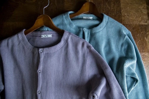 saby ワッフルノーカラーボタンシャツ