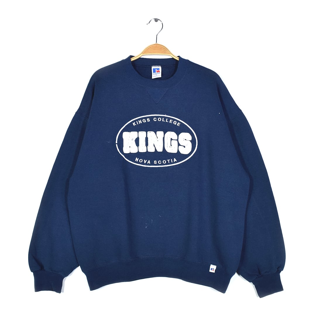 90s ラッセル USA製 ヴィンテージ スウェット カレッジ 刺繍 ネイビー RUSSELL サイズXL KINGS COLLEGE 古着 CF0997