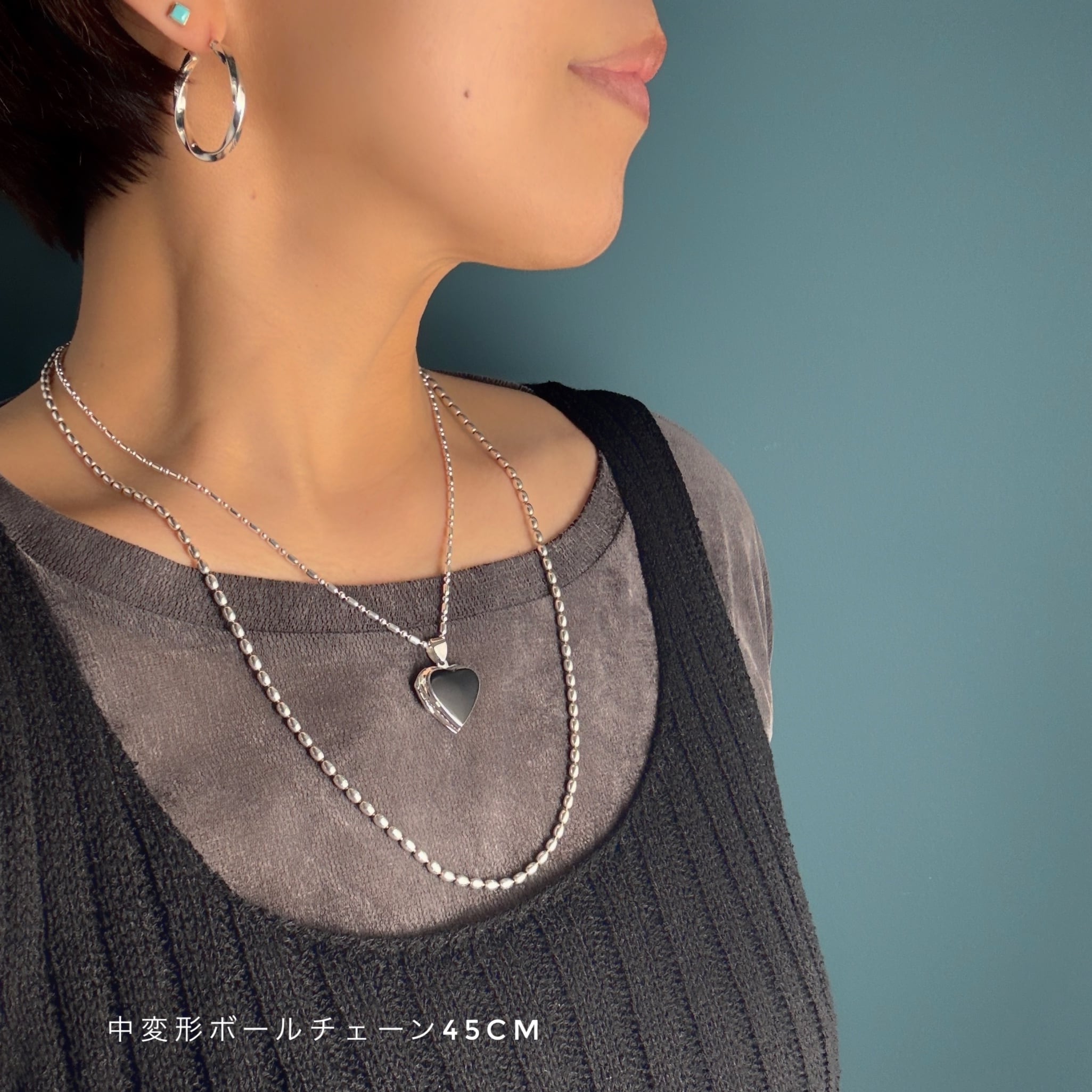 オニキス / 白蝶貝 ハート ロケット ペンダント （チェーンオプション