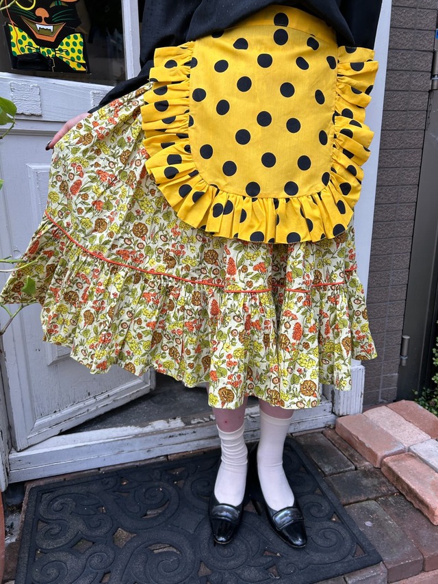 60's warm color flower print cotton skirt