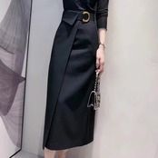 ベルト付き ラップ風 ミモレ丈 スカート 　全2色　 00030