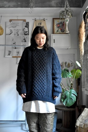 -90‘s- "old" "fisherman knit sweater" "navy" "made in ireland" "100% pure wool"