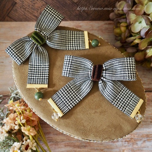 スイングリボンクリップ　グレンチェック