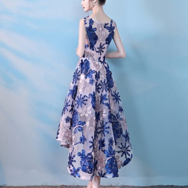 パーティードレス フィッシュテール 結婚式 ドレス ワンピース お呼ばれ シンプル 謝恩会 二次会 成人式 卒業式 発表会 ゲスト 花柄刺繍 花柄 ノースリーブ 華やか 可愛い おしゃれ 個性的 Musubi Me Luxe