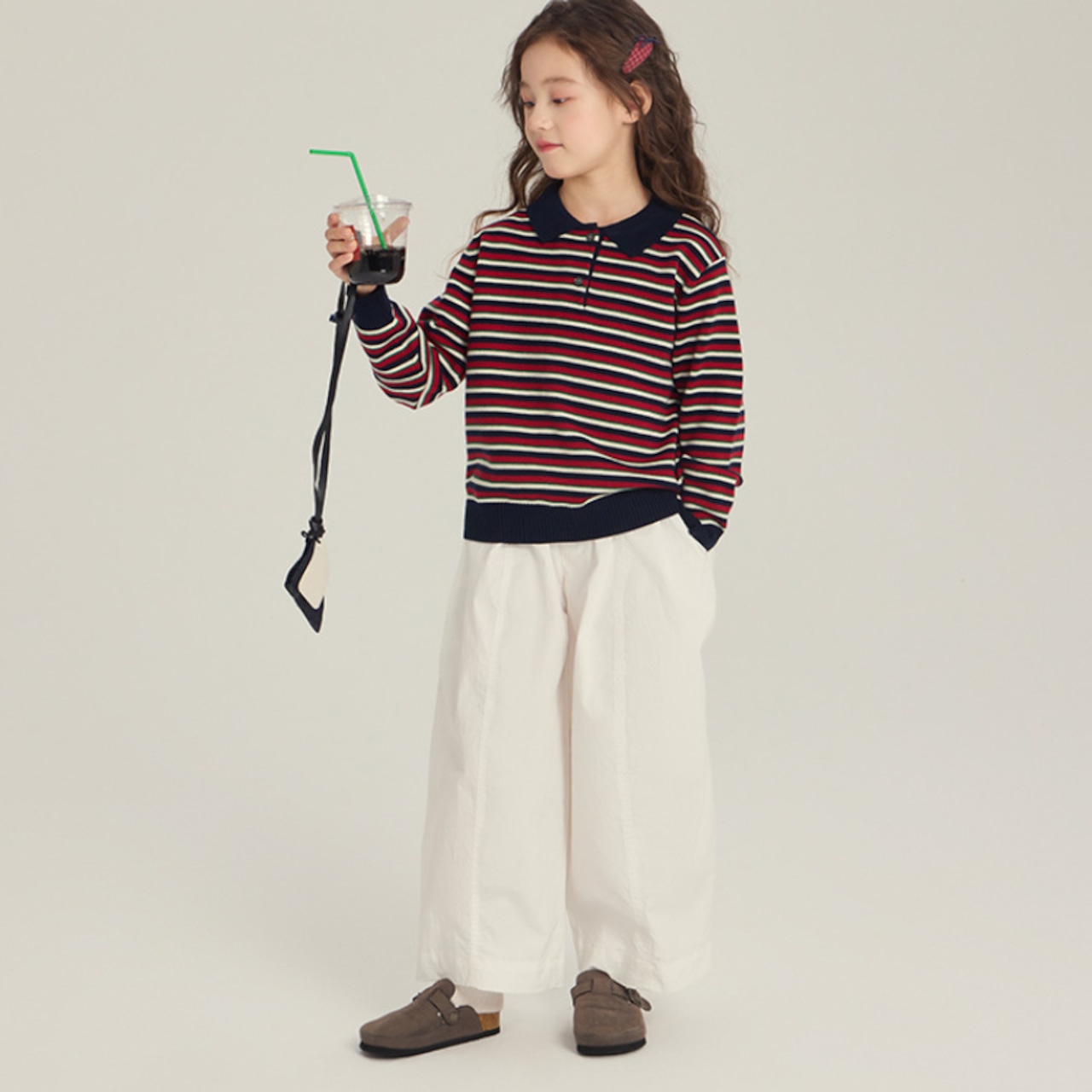 秋ピュアカラーバレルレッグパンツ