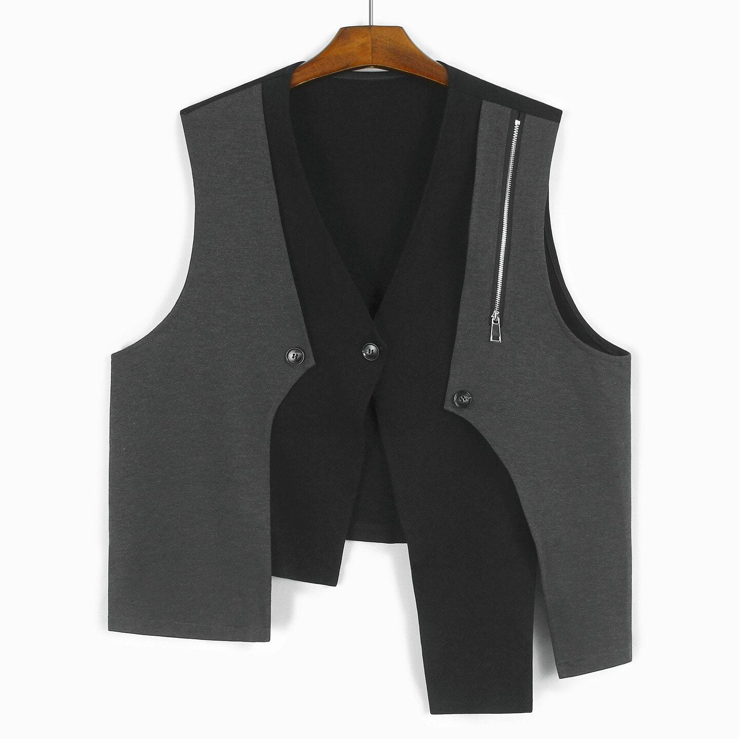 CONTRAST STITCH ASSYMETRIC DESIGN VEST 1color M-14775