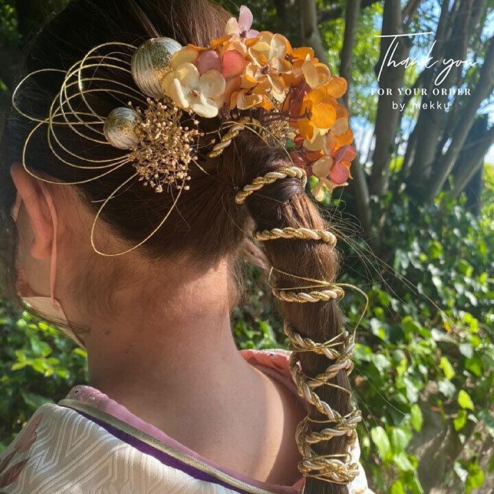 成人式・結婚式・卒業式 水引 紐 玉飾り ヘッドドレス/ゴールド