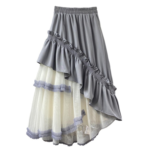 全3色/Asymmetry ruffle skirt　B410