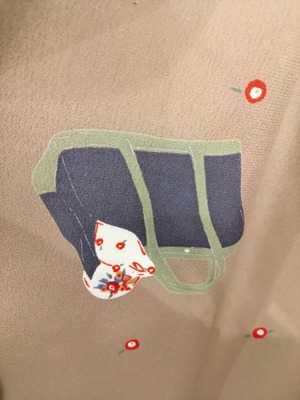 60❜s鞄とスカーフ柄レトロワンピース/アンティークバッグ日本製国産古着服MADEINJAPAN