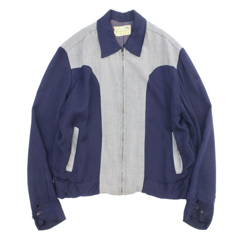 Vintage Rayon Gabardine Jacket [Made in California] [1960s-] Eggplant Navy NV x Hound tooth 2tone